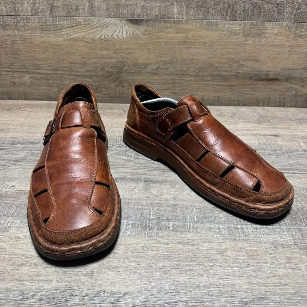 Josef Seibel Brown Leather Fisherman Sandals Men's Size EU 46